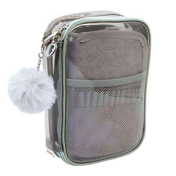 Imagem de Estojo Box Escolar Case Transparente Fumê 48 Elásticos