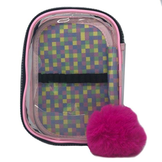 Imagem de Estojo box transparente c/aba decorada + pompom FIZZ
