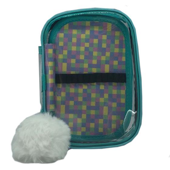 Imagem de Estojo box transparente c/aba decorada + pompom FIZZ