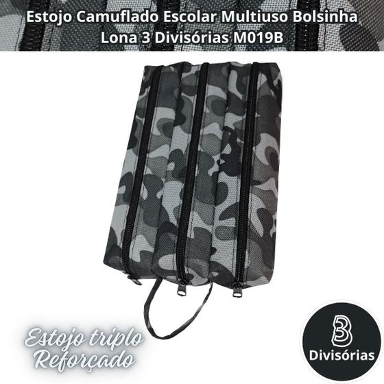 Imagem de Estojo Camuflado Escolar Multiuso Bolsinha Lona 3 Divisórias M019B