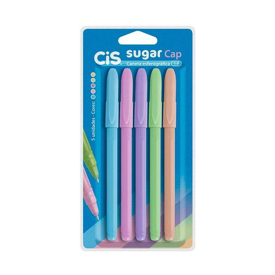 Imagem de Estojo Caneta Esferográfica Sugar Cap 1.0 com 5 Cores Pastel - Cis