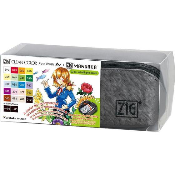 Imagem de Estojo Caneta Kuretake Zig Real Brush + Mangaka 22 Peças