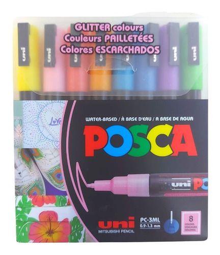 Estojo Caneta Posca Marcador Ponta 3m - 8 Cores Glitter Menor preço em Estojo Caneta Posca Marcador Ponta 3m - 8 Cores Glitter