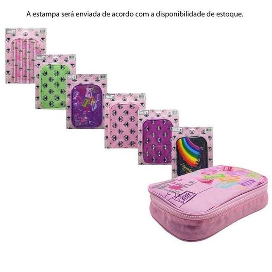 Imagem de Estojo Case Nylon Compartimentos E Pompom Presente Volta As