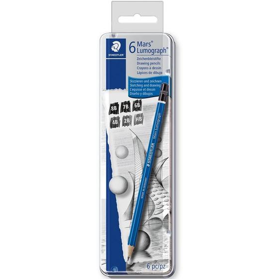 Imagem de Estojo com 6 Lápis Grafite Staedtler Mars Lumograph (8b-hb) 100g6 12  1 ed