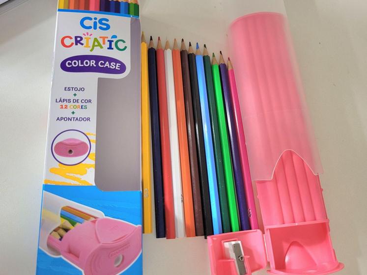 Imagem de Estojo Criatic color case com 12 lápis e 1 apontador rosa - Cis
