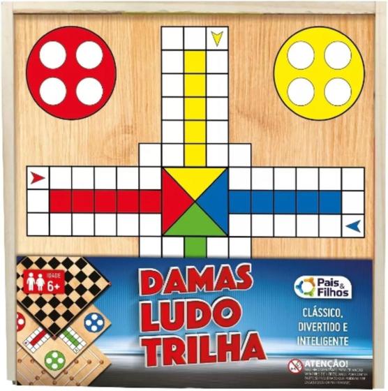 Imagem de Estojo De 3 Jogos em 1 Dama Ludo Trilha Tabuleiro Em Madeira Jogos Clássicos