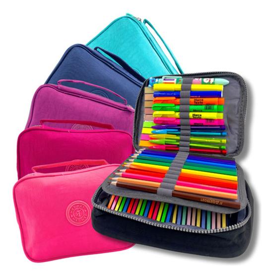 Imagem de Estojo De Lápis Escolar Juvenil Box Jumbo Nylon Táctico Grande Com Divisória
