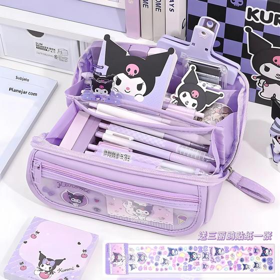 Imagem de Estojo De Lápis Sanrio De Grande Capacidade Kawaii De Camada Dupla Kuromi Cinnamoroll Melody Bolsa