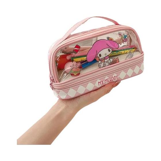 Imagem de Estojo De Lápis Transparente De Grande Capacidade Com Dupla Camada Kawaii Cartoon Hellokitty Kuromi