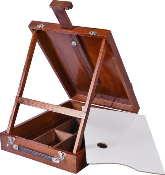 Imagem de Estojo de pintura cavalete dobrável maleta da vinci madeira mdf mogno - souza