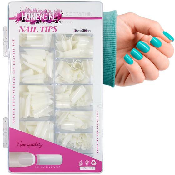 Imagem de Estojo De Unhas Postiças Tips Curvatura C Reta Oval Natural 500 Unidades