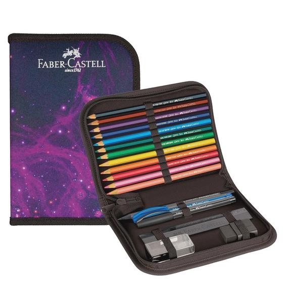 Imagem de Estojo Escolar Cosmic + Kit Escolar 18 Itens Faber Castell