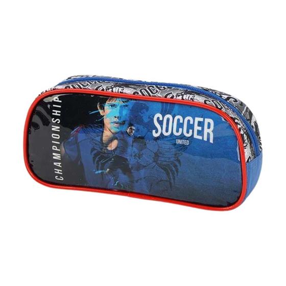 Imagem de Estojo Escolar Masculino Soccer Azul ou Preto Luxcel