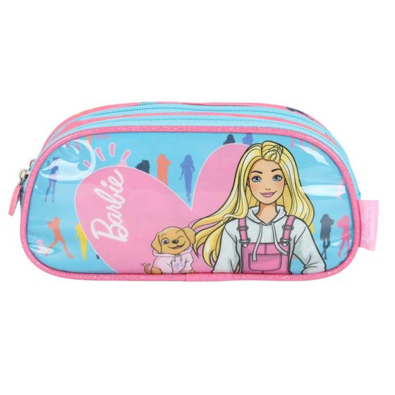 Imagem de Estojo Escolar Menina Bolsinha Porta Lápis Duplo Barbie