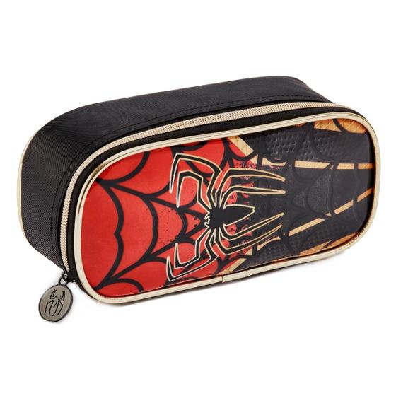 Imagem de Estojo Infantil Escolar P/ Giz Caneta Lápis de Cor Material Organizador Multiuso C/ 2 Compartimentos Personagem Aranha