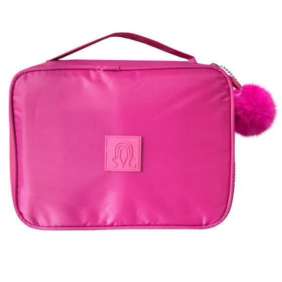 Imagem de Estojo Jumbo Box Escolar Juvenil Feminino Espaçoso Pom Pom Rosa