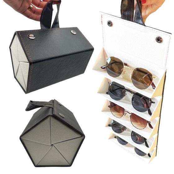 Imagem de Estojo Maleta Case Porta 5 Óculos Luxo Grau Solar Dobrável
