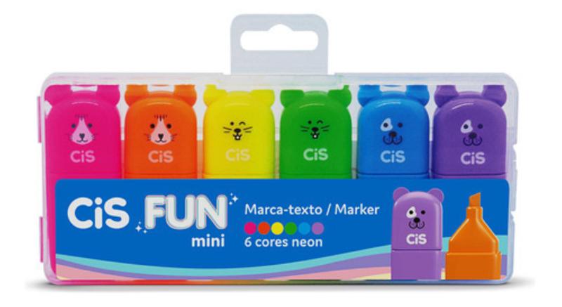 Imagem de Estojo Marca Texto Cis Fun Mini 6 Cores Neon Infantil fofo