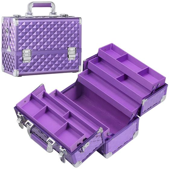 Imagem de Estojo Organizador de Maquiagem FRENESSA Extra Large com 6 Bandejas - Roxo