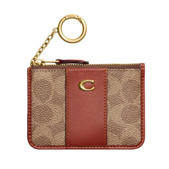 Imagem de Estojo para cartão de identificação Coach Essential Mini Tan Rust Signature Canvas