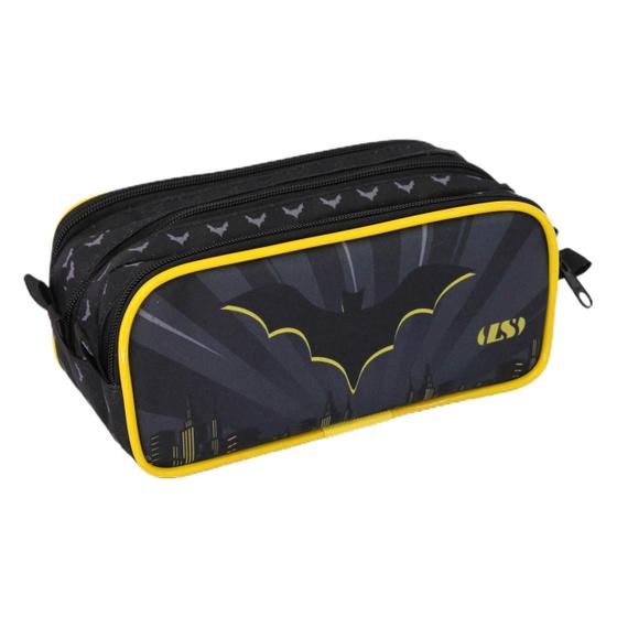 Imagem de Estojo Triplo Masculino Infantil Ls Bolsas Homem Morcego Preto E Amarelo