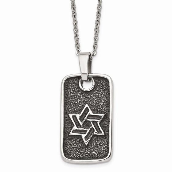 Imagem de Estrela de aço inoxidável antiga de David Dog Tag Colar