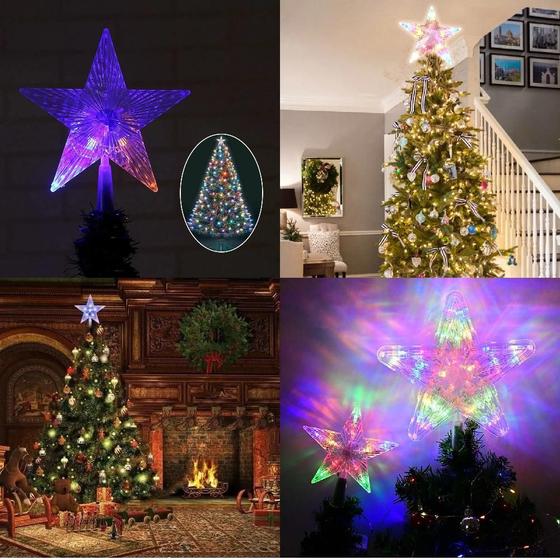 Imagem de Estrela LED Arvore Natal Ponteira Luz Colorida Bateria 15 cm