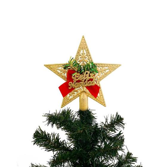 Imagem de Estrela Ponteira Dourada Arvore De Natal Vazada Com Laço - Sortido -Enviado conforme disponibilidade em estoque