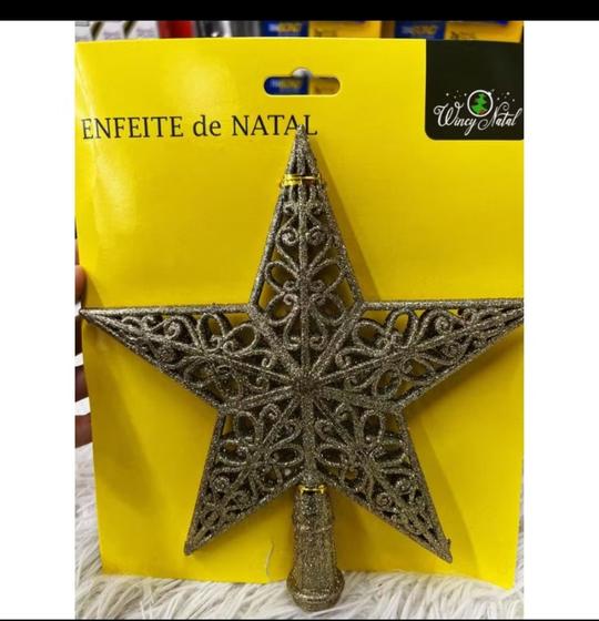 Imagem de Estrela Ponteira Vazada Com Glitter Enfeite Decoração 20cm Para Arvore De Natal