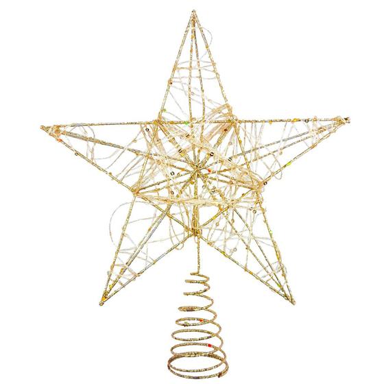 Imagem de Estrela Topo Árvore De Natal Decorativa Luxo Dourado 26,5cm