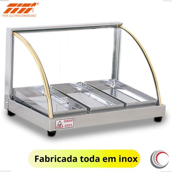 Imagem de ESTUFA VITRINE EXPOSITOR CURVA INOX PARA SALGADOS 3 BANDEJAS 127v