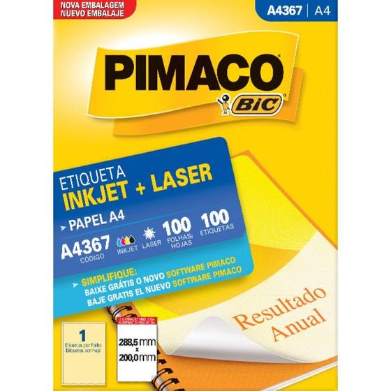 Imagem de Etiqueta A4367 288,5x200,0MM ink-jet/laser Pimaco 100Fls