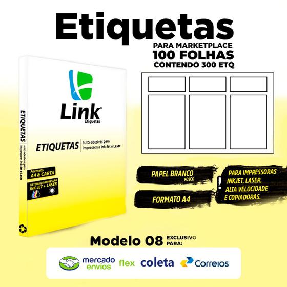 Imagem de Etiqueta Adesiva 9064SG Para Envios 100 Folhas Formato A4 Link Modelo 8 Flex - Coleta - Correios