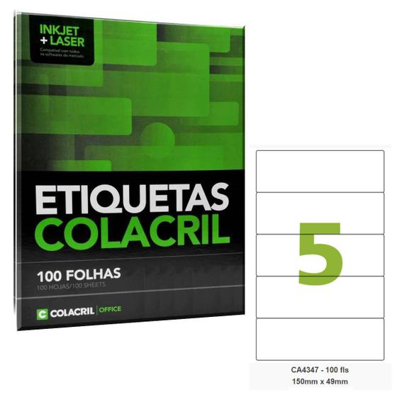 Imagem de Etiqueta Adesiva A4 CA4347 150 x 49 mm 100 Folhas Colacril