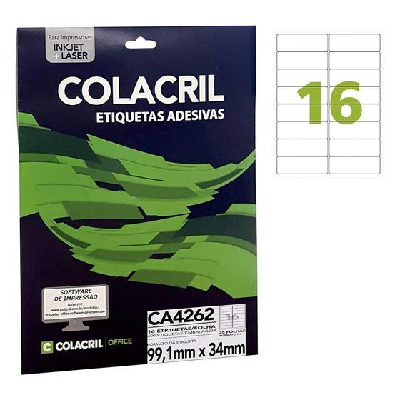 Imagem de Etiqueta Adesiva Colacril A4 Ca4262 99,1X34Mm 25Fls