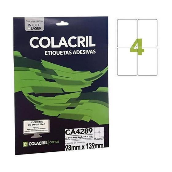 Imagem de Etiqueta Adesiva Colacril A4 Ca4289 98X139Mm C/100