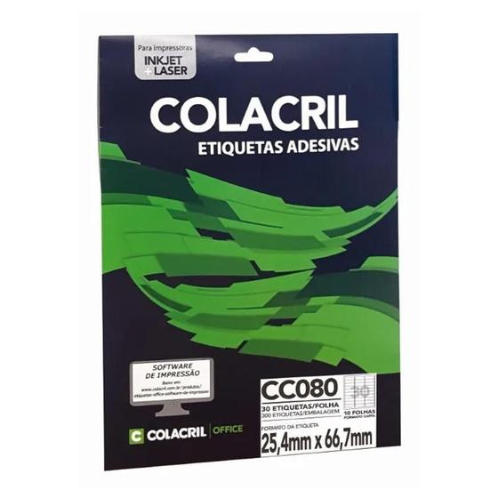 Imagem de Etiqueta Adesiva Colacril Carta Cc080 25,4X66,7Mm C/300