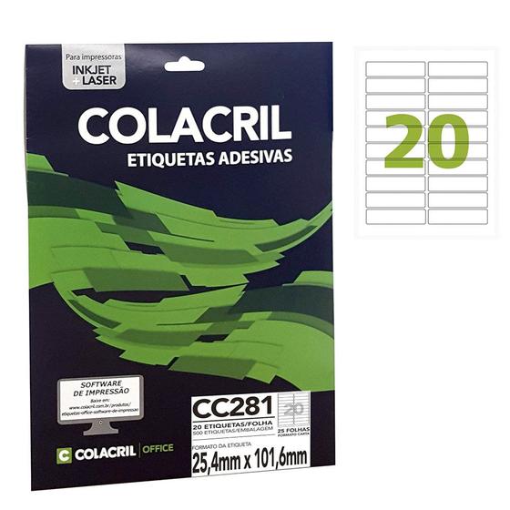 Imagem de Etiqueta Adesiva Colacril Carta CC281 25,4x101,6mm 25Fls