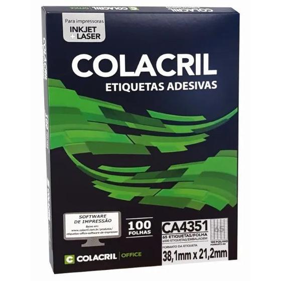 Imagem de Etiqueta Adesiva Impressora A4 38,1x21,2mm CA4351 100 Fls Colacril