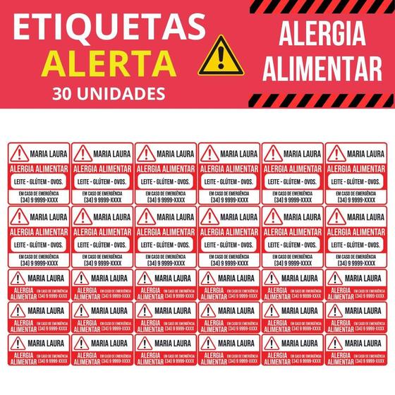 Imagem de Etiqueta Alerta Alergia Alimentar Personalizada Vinil 30un