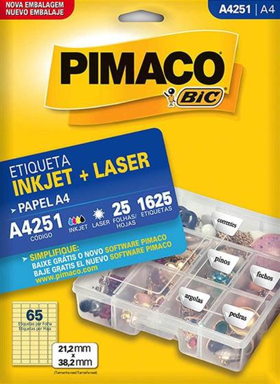 Imagem de Etiqueta Ink-jet/laser A4251 21,2 x 38,2 Mm Com 1625 Etiquetas Pimaco