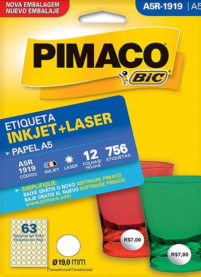 Imagem de Etiqueta Ink-jet/laser Carta A5r1919 19,0 Mm Com 756 Etiquetas Pimaco