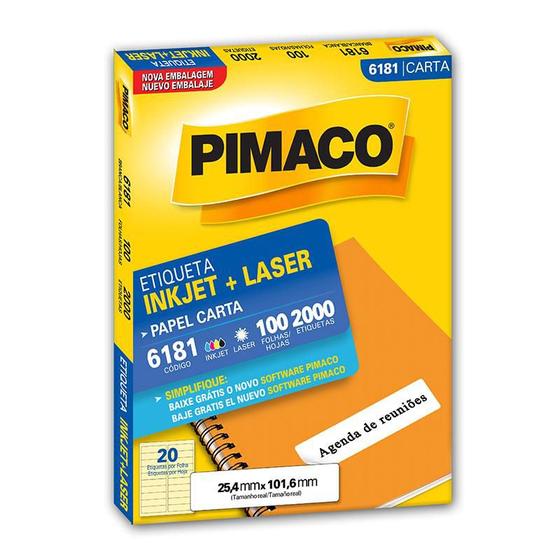 Imagem de Etiqueta inkjet/laser carta 6181 com 100 folhas Pimaco