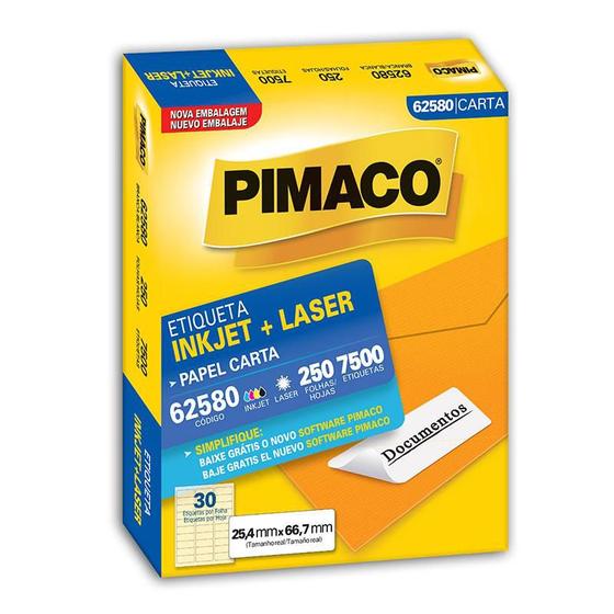 Imagem de Etiqueta inkjet/laser carta 62580 com 250 folhas Pimaco