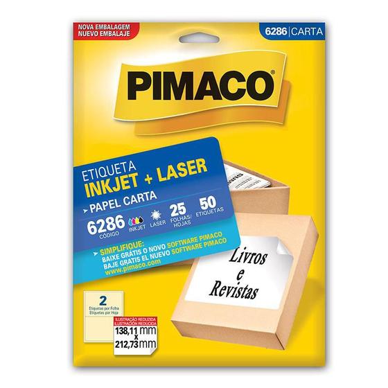 Imagem de Etiqueta inkjet/laser carta 6286 com 25 folhas Pimaco