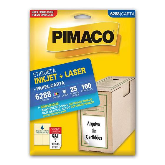 Imagem de Etiqueta inkjet/laser carta 6288 com 25 folhas Pimaco