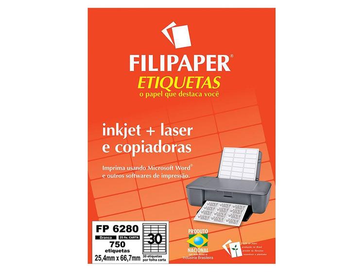 Etiqueta Inkjet+Laser FP 6280, 25,4x66,7mm, 30 ETIQ. POR FL./ 750 ETIQ./ 25 FL./ Filipaper - 04413 Menor preço em Etiqueta Inkjet+Laser FP 6280, 25,4x66,7mm, 30 ETIQ. POR FL./ 750 ETIQ./ 25 FL./ Filipaper - 04413
