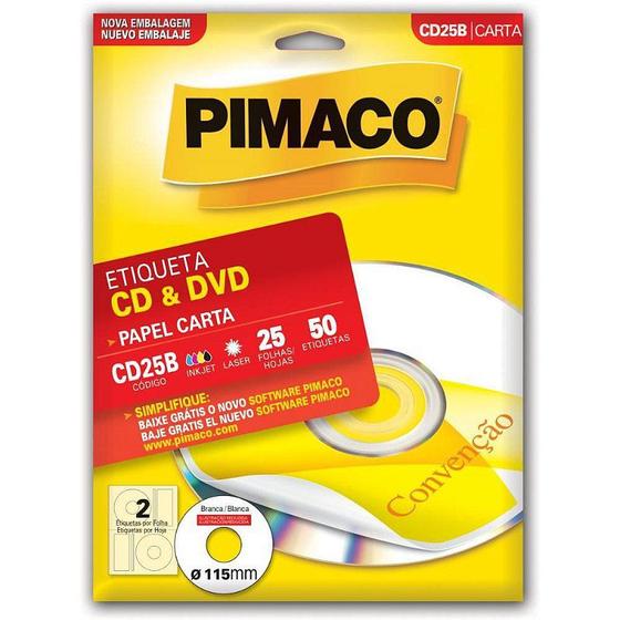 Imagem de Etiqueta para CD e DVD CD25B Carta 25 FLS 115 MM CTCOM 50
