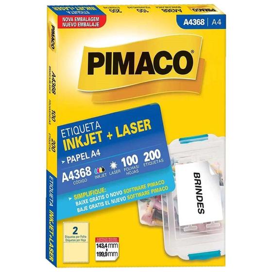 Imagem de Etiqueta Pimaco A4 Inkjet + Laser 143,4x199,9mm 100 Folhas A4368